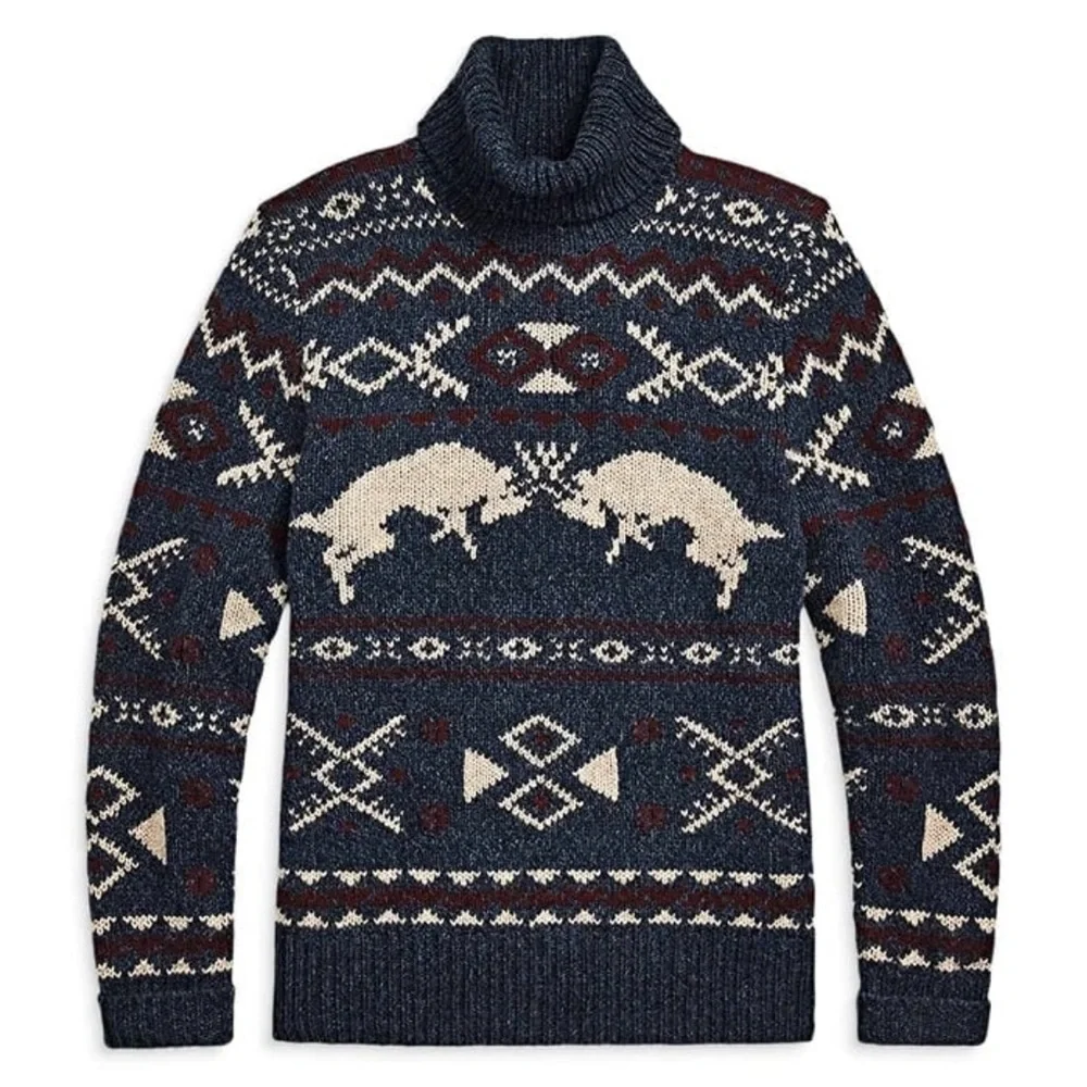 Polo Ralph Lauren Men's Blue Fair‎ Isle-Knit Wool Blend Sweater Size L MSRP $498